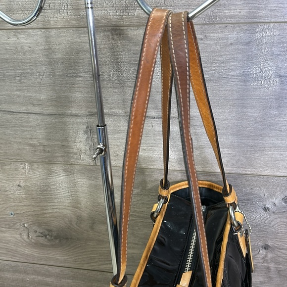 Coach Black and Tan Patent Leather Tote - Picture 8 of 15